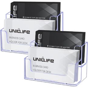 UniClife 2 Pack Acrylic Business Card حامل لمكتب 2 فتحات عرض بطاقة عمل واضحة للرجال والنساء بطاقة عمل منظم البطاقات التجارية منظمة للمكتب ، و 120 بطاقة بطاقة