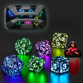 اللاسلكي المصباح LED LED LED مجموعة D&D قابلة لإعادة الشحن للأبراج المحصنة والتنين RGB DND مع مربع الشحن 7 ألوان متعددة الأدوار لعب الزهر لهدايا DND RPG ألعاب Tabletop (Rose RGB)
