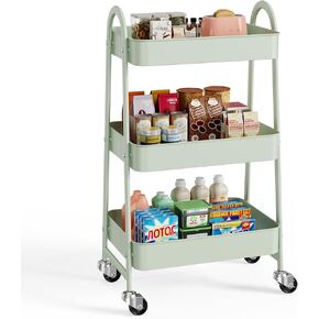 Sweetcrispy 3 Tier Metal Storage Utility Cart with Wheels, Kitchen Organizer Trolley Rolling Bathroom Laundry Room Bar Office Shelves Mobile Shelving Unit Caster for Snack Bedside Narrow Places