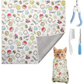 21.6 Inches Cat Wrap for Cutting Nails, Self-Adhesive Restraint Cloth for Cats Multifunctional Cat Grooming Wrap with Pet Nail Clipper, File and Pet Hairbrush