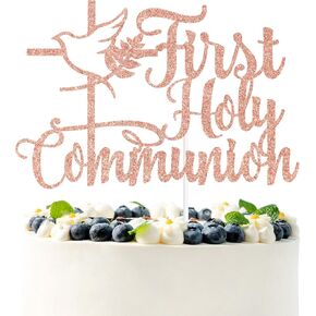 Gold Glitter First Holy Compleion Cake Topper ، Mi Primera Communion الإسبانية ، تعميد المعمودية/لوازم حفلات حفلة عيد الميلاد الأولى للطفل