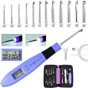Zcvtbye 22 Size Counting Crochet Hooks Set, Light Up Crochet Hooks for Stitch & Row Counter, Lighted Crochet Needles Kit with Case (Blue, 22 Size)