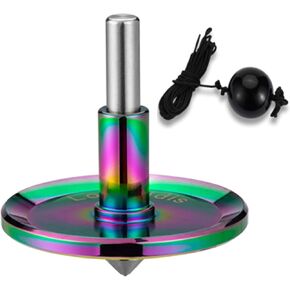 Rope Metal Spinning Top, High Performance Precision Stainless Steel Kill Time Anti-Gravity Perfect Balance Gyroscope, Spins Forever Exceed 10 Minutes Relieve Stress Desktop Toy (Silver)