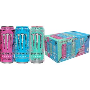 Monster Energy Ultra Variety Pack ، Blue Hawaiian ، Ultra Vice Guava ، Ultra Fantasy Ruby Red ، مشروب الطاقة الخالي من السكر ، 16 أونصة (حزمة 15) in Saudi Arabia