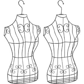 Kritkin 2 Pcs Female Black Metal Steel Wire Mannequin Dress Form Hanging Full Body Torso Mannequin Female Wire Dress Form Wire Mannequin for Sewing Dress Form and Boutique Display Home Decor