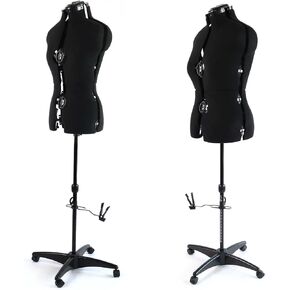 Black Dress Form Mannequin for Sewing Adjustable Size Female, Small Size 6-14 & Large Size 12-18, Cotton Pinnable Model with 13 Dials, Detachable Metal Rolling Base, 42.5"-60" Height