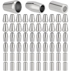 PH PandaHall 60pcs Cord Ends Stopper Metal Bell End 3 Styles Drawstring Rope Ends Alloy Rope End Stopper Metal Bell Stopper Column Fastener Rope Ends for Lanyard Clothes Backpack, Platinum Color