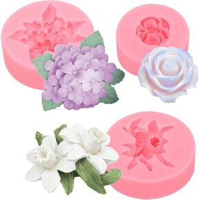 3 Pack 3D Silicone Soap Molds - Fondant Molds for Lilac, Lily, Rose Flowers - Candle Making and Resin Craft Molds for Cake Home Decoration