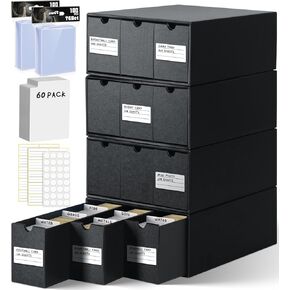 8000+ Trading Card Storage Box with 200ct Soft Sleeves 60 Dividers, Trading Card Organizer for Collectible Game Cards, Baseball, MTG TCG Sports Cards, with Label Stickers(4 Rows, 3 in a Row)