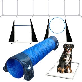 Dog Agility Course Backyard Set, Dog Agility Equipment, Obstacle Course Backyard, Training and Exercise Equipment, Includes Play Tunnel, Weave Poles, Jumps, Pause Box for Playground, Park, Indoor
