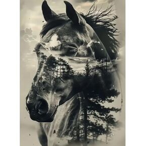 BOHADIY Horse Diamond Art Painting Kits for Adults, Full Drill Tree Diamond Dots Paintings for Beginners, Round 5D Paint with Diamonds Pictures Gem Art Painting Kits DIY Crafts16x12inch Animal Gray