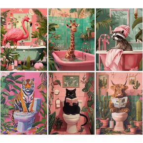 Animals Paint by Numbers Kit for Adults,Cat Cow Tiger Flamingo Giraffe Raccoon Adults' Paint-by-Number Kits for Beginner Acrylic On Canvas DIY Oil Painting Kit for Gift Home Wall Decor 16x20 Inch