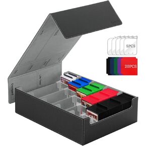 Trading Card Storage Box, 3800+ Card Box with 20 Colorful Dividers&5 Supporters, Leather Magnetic Closure Deck Box, Storage Box for YuGiOh, MTG, Black/Red