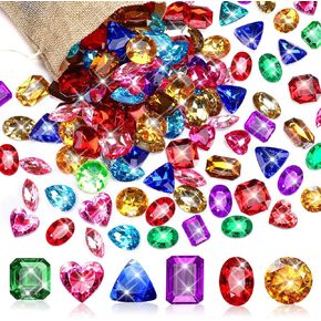 Marforever 150 pcs لعبة Gems Gems Treasure Jewels Colorfullfullfullulitive أحجار أحجار أحجار كريات الأحجار الكريمة المزيفة مع حقيبة الرباط للأطفال شاطئ عيد ميلاد Pirate Pirate Decor