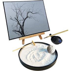 مجموعة حديقة Zen اليابانية للمكتب مع 3 كرات رملية ، ديكور Zen مع صينية خشبية وزخرفة بوابة Rake Torii الطبيعية للمنزل والمكاتب ، صندوق رمل سطح المكتب للاسترخاء والتأمل