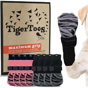 Dok Tigertoes Premium Non -Slip Dog Socks for Flofr Floors Bundle (Size S) - قبضة ذات سميكات خارجية تعمل حتى عندما تكون ملتوية - تمنع لعق ، انزلاق ، وكبير لحماية مخلب الكلاب
