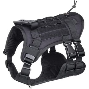 Tactical Dog Harness for Large Dogs, Heavy Duty No-Pull Dog Harness with Handle, Adjustable Military K9 German Shepherd Large Dog Vest for Training, Walking, Hiking, Black (M)