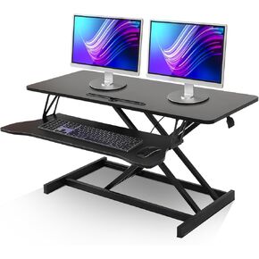 GCCSJ Standing Desk Converter, 36 Inch Height Adjustable Sit to Stand Riser Workstation, Sit Stand up Computer Home Office Desk, Desktop Converter for Laptop Computer with Keyboard Tray, Black