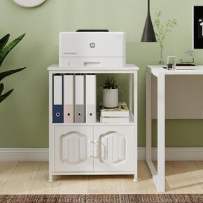 Natwind 4 Tier Printer Stand مع خزانة الملفات ، خزانة ملء رأسية مع أرفف مفتوحة قابلة للتعديل ، رف طابعة خشبية مزخرفة مع تخزين للمكتب المنزلي ، الأبيض