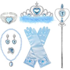 Princess Dress Up Associory القفازات الأميرة ، 7pcs ثياب ثياب فتيات صغيرات مع تاج الأميرة ، العصا ، القفازات ، القلادة ، الأقراط ، السوار والخاتم ، ألعاب الأزياء لمدة 3-6 سنوات الفتيات الصغيرات
