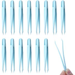 15 Pieces Blue Plastic Tweezers 3.14 Inch Craft Tweezers Forceps Thickened Plastic Sturdy Fine Motor Skill Learning for Perler Beads Jewelry Making Family Classroom School Ckyleole