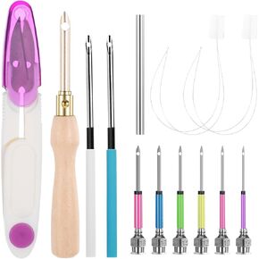 13 PCS Punch Neatle Kit ، Punch Punch Extele Kits البالغين المبتدئين تطريز طقم المعادن اللكمات الأداة الأداة مقبض خشبي اللكمات الإبر للديكور الحرفي DIY التطريز الكبار عبر الغرز