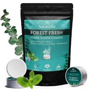 Forest Fresh Herbal Shower Steamer Aromatherapy 15 Pack - Mothers Day Gifts, Relaxation Birthday Gifts for Women and Men, Stress Relief and Luxury Self Care, Eucalyptus