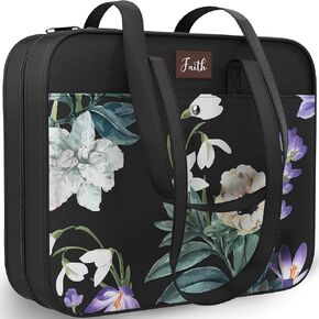 DEHITE Bible Bags for Women – Grey Floral Bible Carrying Case – Tote Bag Large – Book Size 10.12 x 7 x 1.9 in – Pen Slot – Zippered Pocket – Shoulder Strap – Premium Fabric – Christian Gift