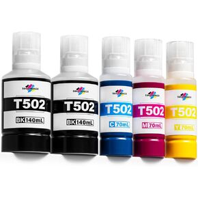 502 زجاجات إعادة ملء الحبر لـ Ecotank ET-3760 ET-2850 ET-3850 ET-2760 ET-15000 ET-4850 ET-4760 ET-2750 ET-3750 ET-3830 طابعات ، متوافقة مع زجاجات Epson 502 Enk Refill (5 حزم)