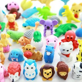 58 Pcs Animal Erasers Desk Pets Mini 3D Erasers Bulk Puzzle Erasers Gifts for Classroom Prizes Game Rewards Treasure Box Party Favors Goodie Bag Stuffers