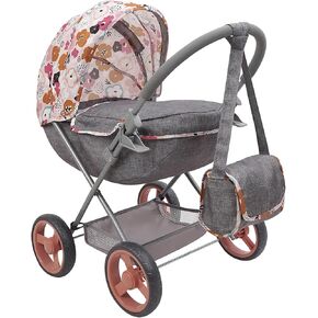 509 Crew: Melange Flora - Deluxe Doll Pram - مطابقة حقيبة الكتف ، ملحق لعبة للدمى حتى 18 "، تصميم قابلة للطي ، باسينت قابل للإزالة ، Kid Age 3+