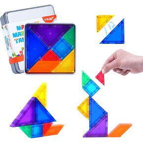 YPLUS Magnetic Tangrams Puzzle, 700 Shapes 3D Magnet Blocks Montessori Toys for STEM, Educational Travel Activity Board Games Kids Toddler