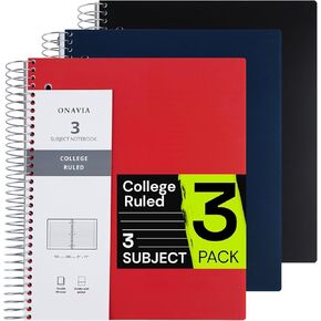 Spiral Notebook for School 3 Pack, 3 Subject, College Ruled Paper, 150 Sheets, 9" x 11", 3 Dividers with Pockets, 3 Hole Punched Perforated, Plastic Cover, Lined Journal Bulk,3 Aesthetic Colors