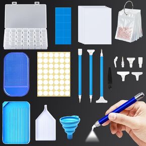 إكسسوارات فن الماس ، إكسسوارات وأدوات اللوحات الماس DIY مع لوحات الماس مع الضوء ، صندوق تخزين ، شمع ، صواني ، حصيرة ، ورق إطلاق للمبتدئين (الأرجواني) (الأرجواني) in Saudi Arabia