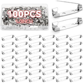 100Pcs Bar Pins, Backs Safety Clasp Brooch, Locking Pin Silver Brooch Jewelry Pins for Making Corsage, Name Tags, Badges, DIY Craft(1 inch)
