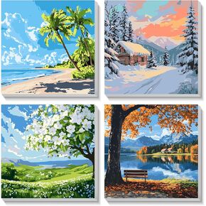 Heibago Framed Paint by Numbers Kit for Kids ، 4 Pack Landscapes Paint بأرقام للأطفال الذين تتراوح أعمارهم بين 8 و 12 عامًا ، والطلاء بأرقام أرقام المبتدئين ، و Diy Acrylic Ail Painting for Home Wall Decor