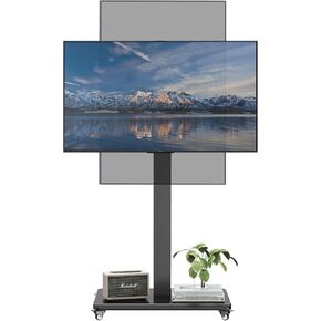 Mobile TV Cart with Wheels for 32 to 65 Inch TVs, Portrait to Landscape, Portable Rolling TV Stand, Height Adjustable TV Stand for Living Room/Bedroom, Holds Up to 100lbs, Max VESA 400x400mm (Black)