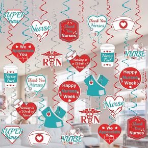Tifeson Nurses Appreciation Week Decoration Hanging Swirls - 36 PCS Red and Blue Thank You Nurses Hanging Swirls for Medical Party, RN Party, Nurse Day, Happy Nurses Week Decorations