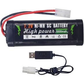 Fytoo 1PCS 7.2V 5000mAh NiMH Battery with KET-2P Plug with 1PCS USB Charging Cable for RC Truggy Buggy Tanks Racing RC Cars Trucks High Power with Tamiya Connector Battery