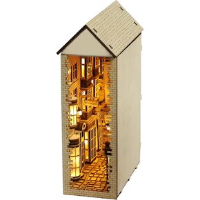 suruim LED Book Nook Kit for Adults - Decorative Bookend Stand-3D Wooden Puzzle for Adults, Booknook Bookshelf Insert Room Decor Gift Craft for Teen Girls Boys Women Men(Standard Edition)