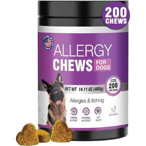 Dog Allergy Chews 200PCs - Dog Allergy and Itching Skin Relief Anti Itch Aller Immune Bites for Dogs Itching licking Paws Treatment Relief Itchy Chew Probiotics Vitamins for Skin and Coat Allergies