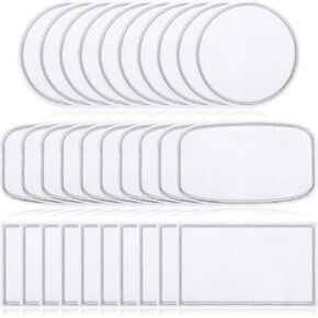 30 PCS Sublimation Patches Blank Iron on Patches for Clothes 3 Shapes Repair Patch for Hats, Round Rectangle Sublimation-Patches for Hats Caps Backpack DIY Crafts Clothing Repair (White Frame)