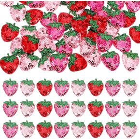 60 Pcs Padded Sequins Strawberry Patches Appliques, Glue on Strawberries Patches Sew on Strawberry Embroidered Iron on Appliques Decorative for DIY Sewing Crafts Clothes Repair Holes