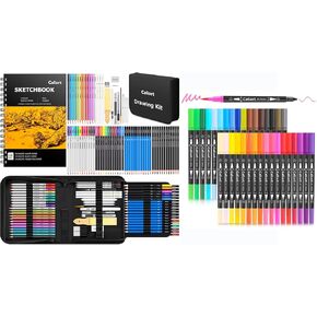 Caliart 176PCS Art Supplies Sketching Kit, 34 Double Tip Brush Pens Art Markers, Pencils Drawing Set kit Mothers Day Gift for Mom Artists Adults Teens Kids
