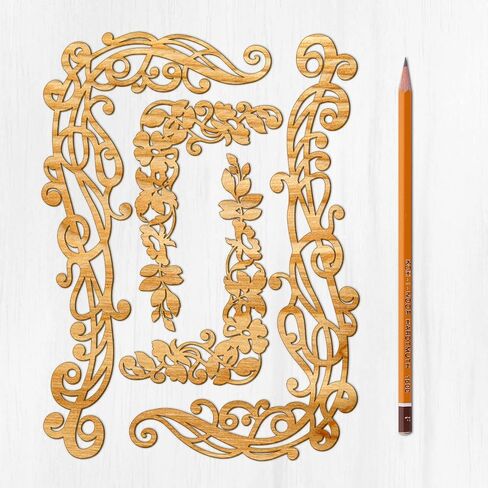 Ajoure Fine Lasercut Embelishments # Art Deco يترك زوايا الزهور الحدود القشرة الخشنة الخشبية الخشبية صورة ظلية للحرف in Kuwait