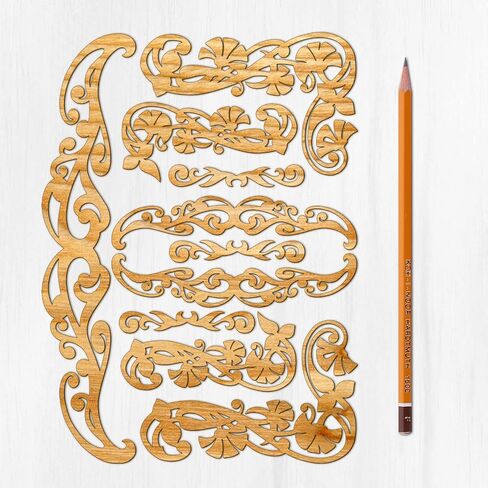 Ajoure Fine Lasercut Embelishments # Art Deco يترك زوايا الزهور الحدود القشرة الخشنة الخشبية الخشبية صورة ظلية للحرف in Kuwait