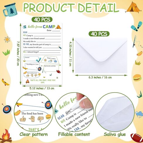 Janlaugh 80 PCS CAMP STANTERY SET (40 املأ الأوراق و 40 مغلفات مطابقة) أوراق قرطاسية معسكر وأظرف لكتابة رسائل فتيان للبنات (شخصية) in Kuwait