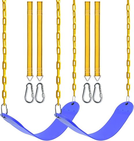 PACEARTH 2 Pack Swings Seats Holds 660lbs with 68.9 inch Anti-Rust Chains Plastic Coated 23.6 inch Tree Hanging Straps and Locking Buckles Playground Swing Set Accessories Replacement - Green in Kuwait