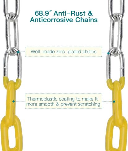 PACEARTH 2 Pack Swings Seats Holds 660lbs with 68.9 inch Anti-Rust Chains Plastic Coated 23.6 inch Tree Hanging Straps and Locking Buckles Playground Swing Set Accessories Replacement - Green in Kuwait