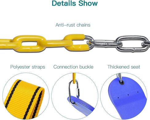 PACEARTH 2 Pack Swings Seats Holds 660lbs with 68.9 inch Anti-Rust Chains Plastic Coated 23.6 inch Tree Hanging Straps and Locking Buckles Playground Swing Set Accessories Replacement - Green in Kuwait